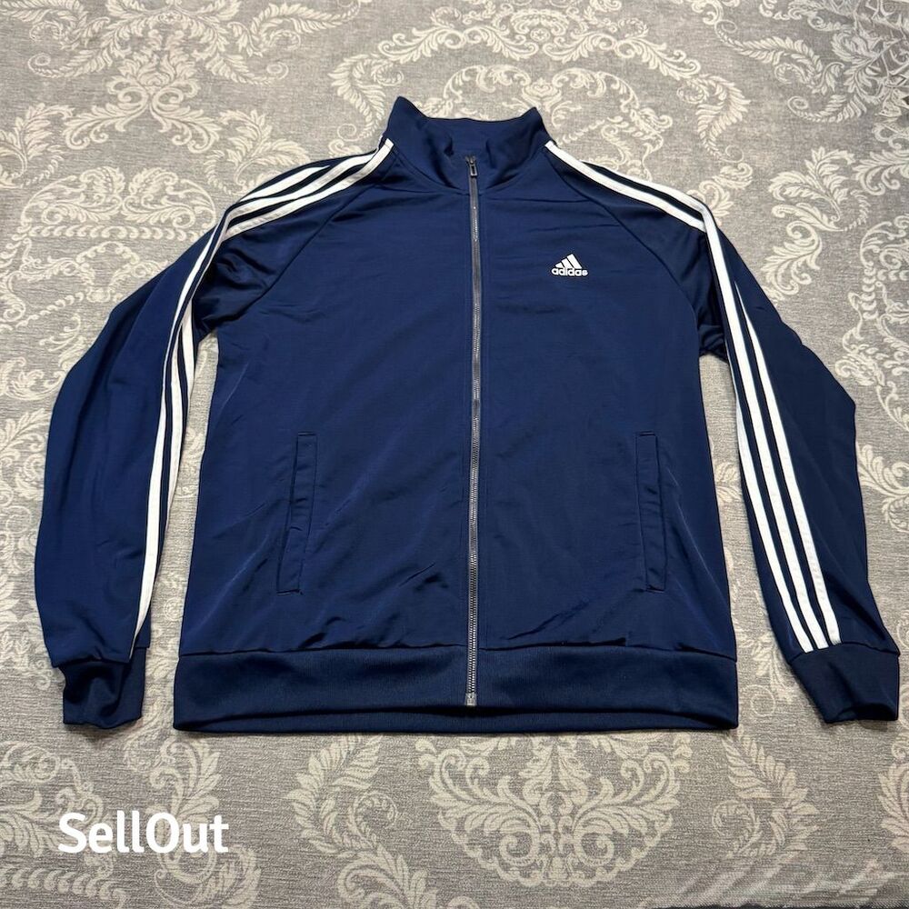 Vintage Adidas Men's L Blue Varsity Track Jacket Full Zip Striped